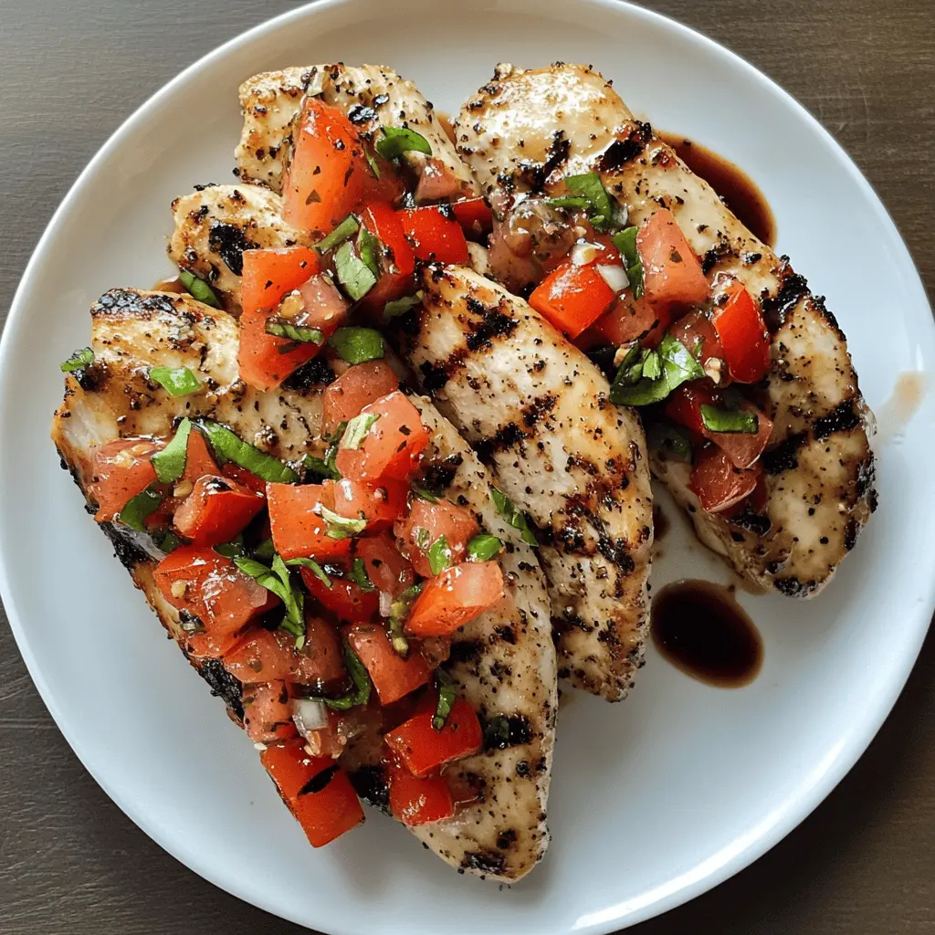 This 30-minute Grilled Bruschetta Chicken is a delicious and healthy meal that's perfect for busy weeknights! Juicy grilled chicken topped with fresh tomatoes, basil, and a drizzle of balsamic glaze will elevate your dinner routine. Perfect for summer gatherings or a family meal, save this recipe for a quick and tasty dinner idea your loved ones will enjoy!