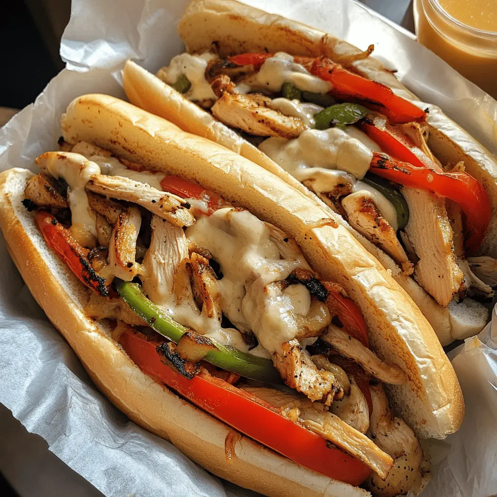 Say goodbye to takeout and hello to homemade Chicken Philly Cheese Steaks! Packed with juicy chicken, melted cheese, and colorful peppers, this recipe is super easy and perfect for a quick weeknight meal. Save this pin for a delicious dinner idea that your family will love! Great for game days or gatherings too!