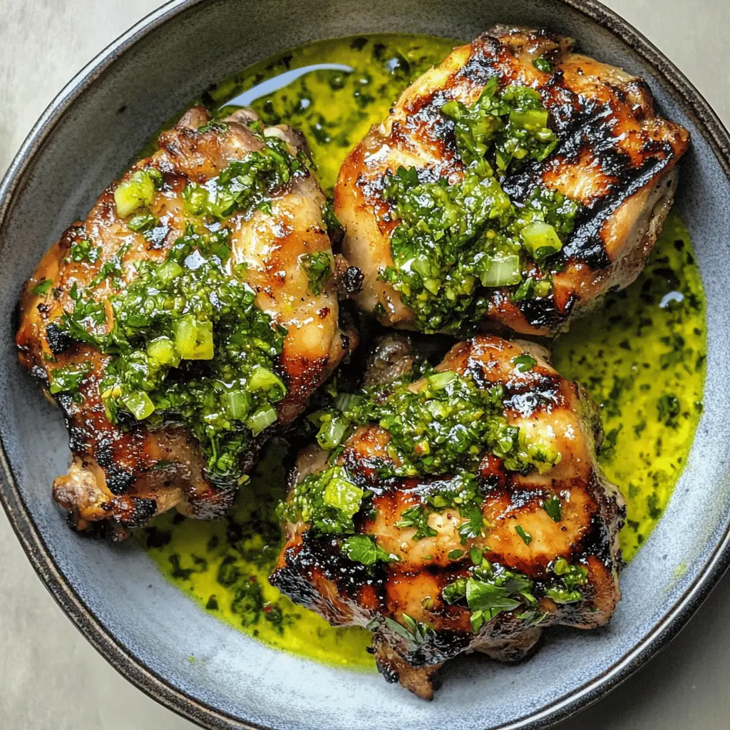 Spice up your dinner with these flavorful Chimichurri Chicken Thighs! Juicy chicken thighs are marinated in a vibrant chimichurri sauce made with fresh herbs, garlic, and tangy vinegar. Perfect for grilling or baking, this recipe brings a burst of flavor to any meal. Save this for your next family barbecue or weeknight dinner!