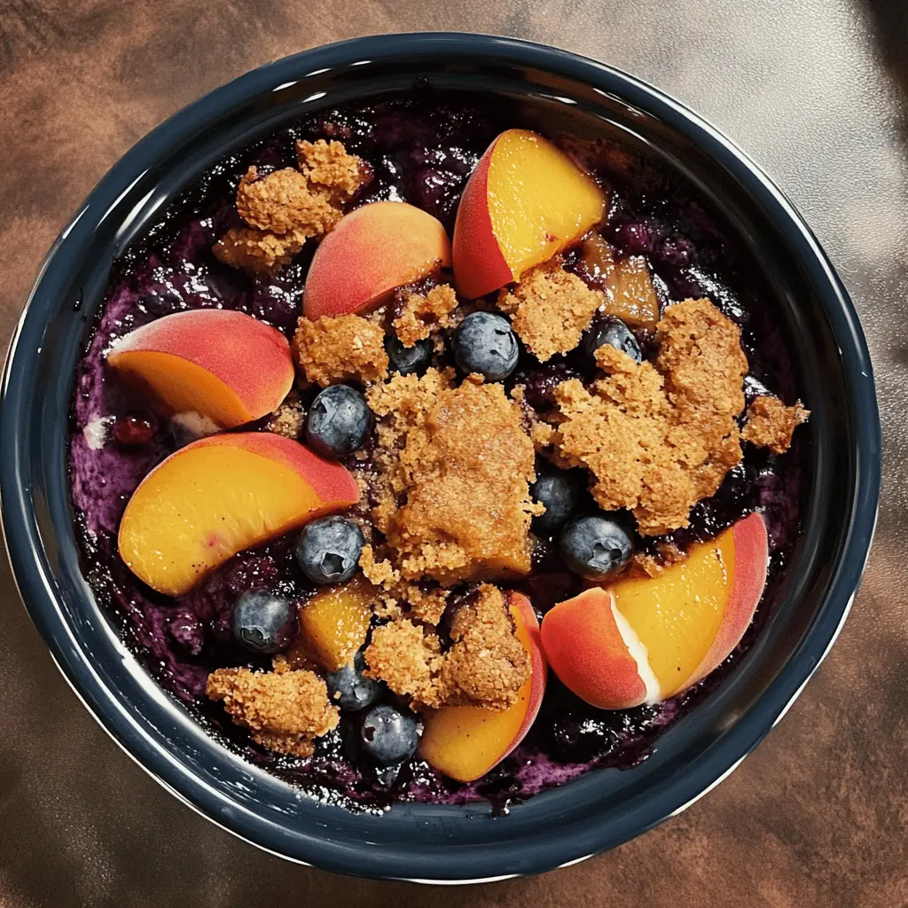 Sweet, juicy blueberries and ripe peaches come together in this easy Crockpot Blueberry Peach Cobbler. With its warm, comforting flavors and crumbly topping, it's perfect for family gatherings or a cozy night in. Save this recipe for a delicious dessert that requires minimal effort and big flavor. Ideal for summer picnics and dessert lovers!