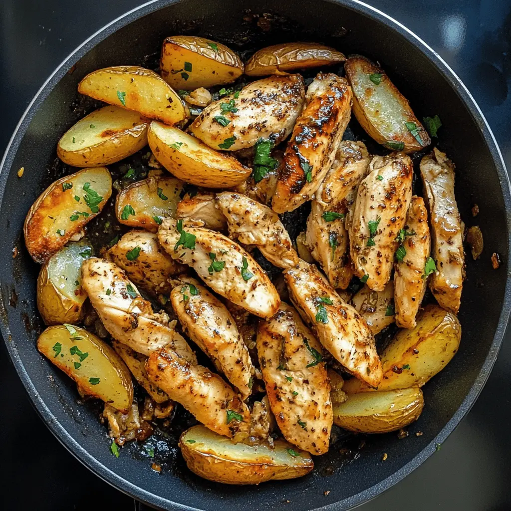 Looking for a quick and delicious dinner idea? This Garlic Butter Chicken and Potatoes Skillet is your go-to recipe! Tender chicken thighs and crispy potatoes are tossed in a rich garlic butter sauce, bringing comfort and flavor to your table. Perfect for busy weeknights or a cozy family meal. Save this recipe for a delightful dinner experience!