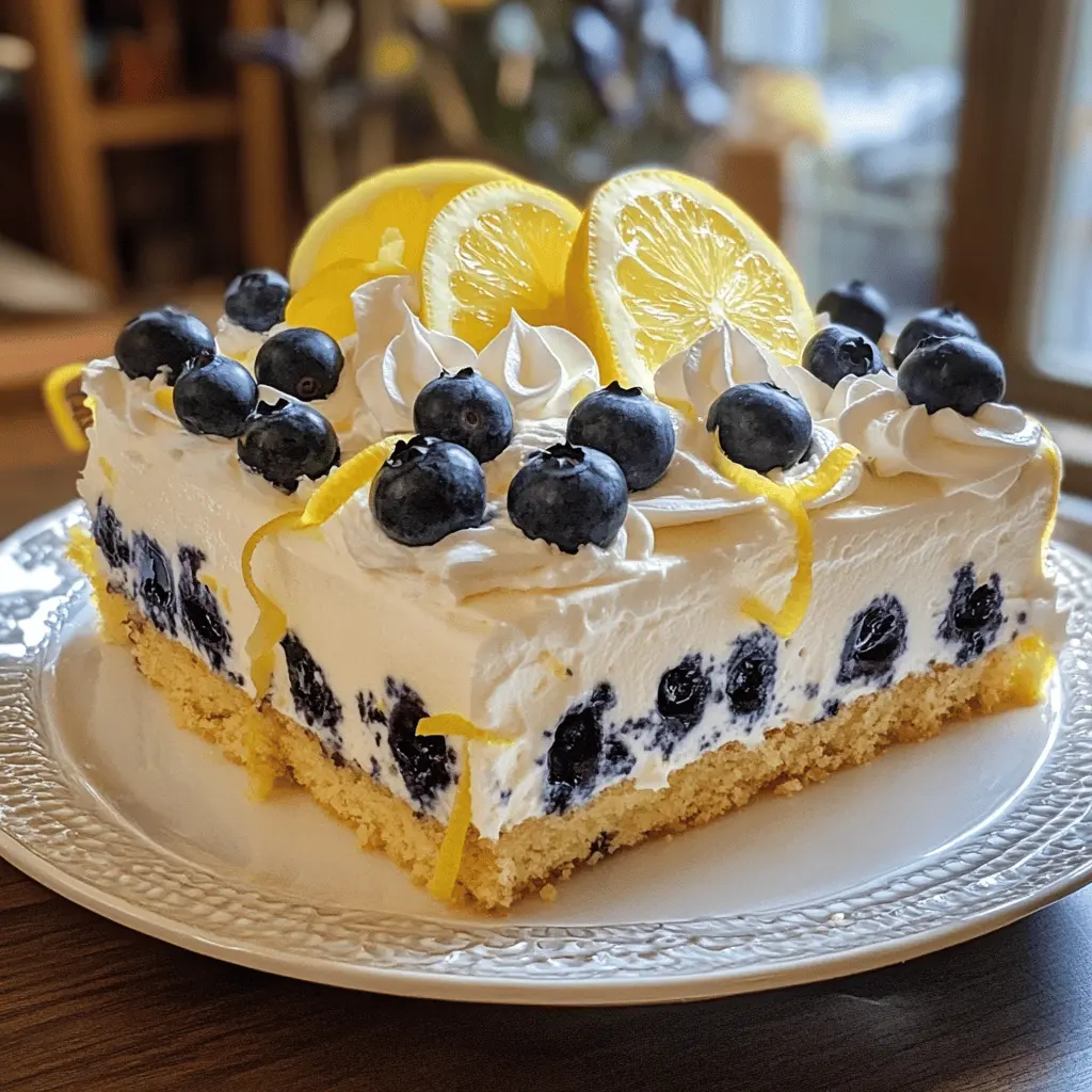 Easy No-Bake Lemon Blueberry Cream Cake