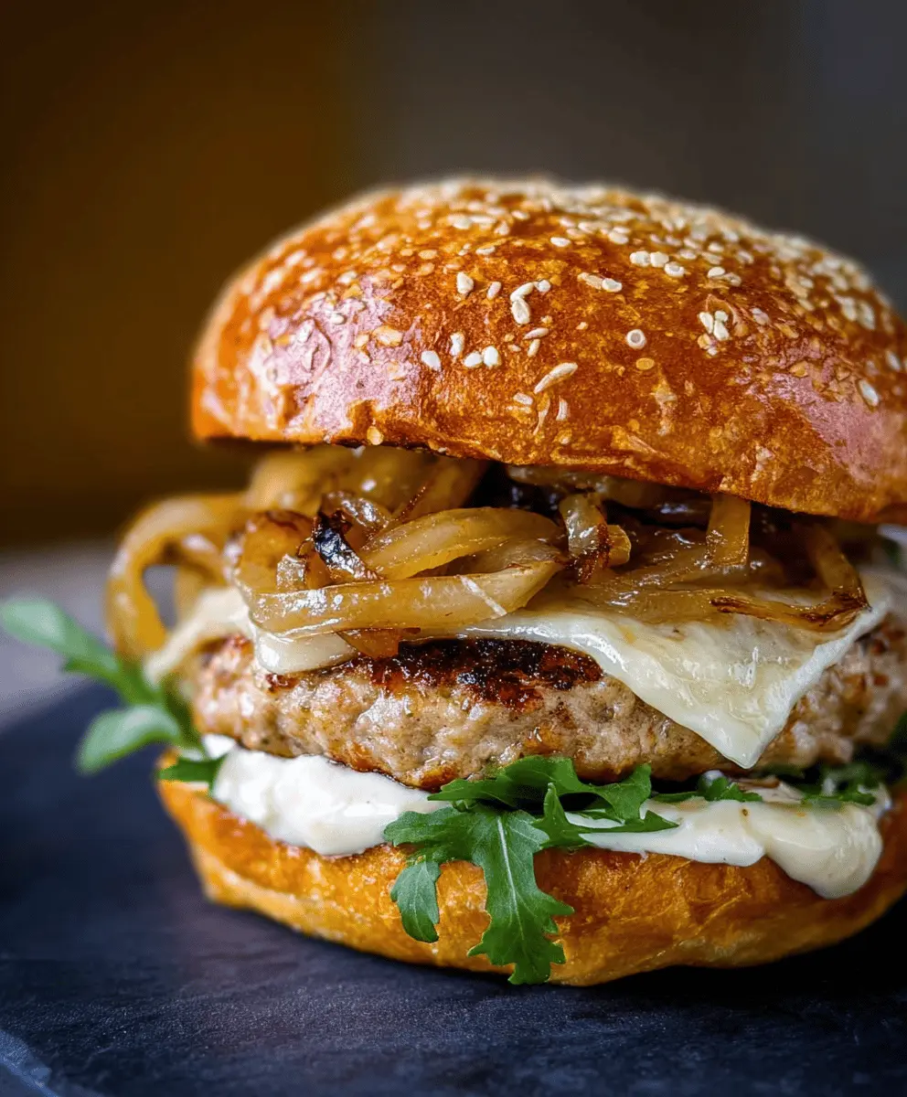 Easy Turkey Burgers with Sweet Caramelized Onions and Creamy Aioli