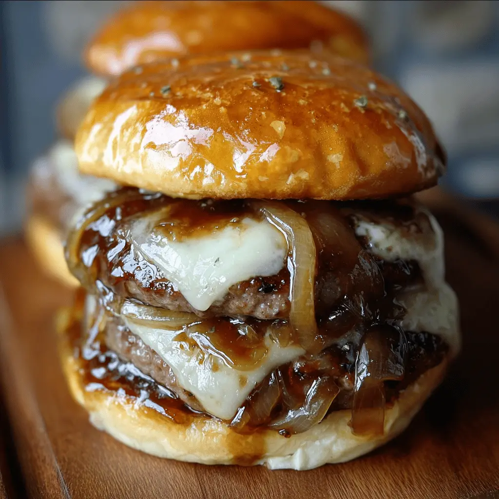 Easy French Onion Burgers with Melted Cheese