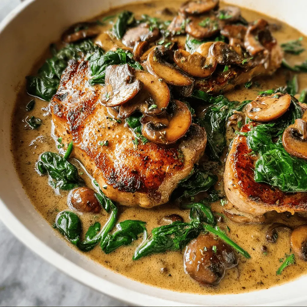 Easy Creamy Spinach Mushroom Pork Chops Recipe