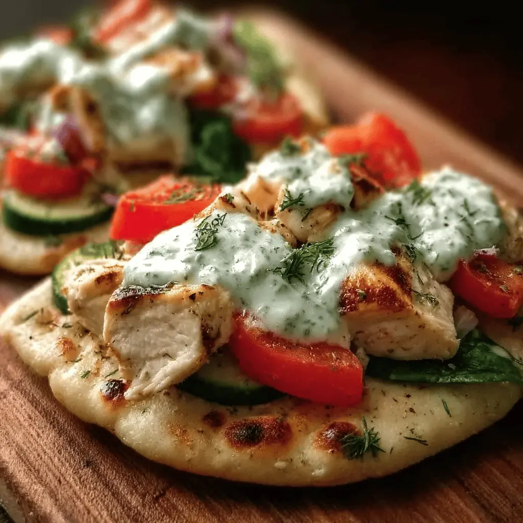 Easy Tzatziki Chicken and Veggie Naan Pizza