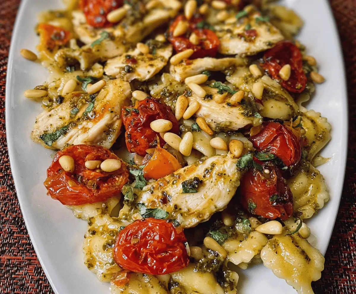 Easy Chicken Pesto Pasta with Tomatoes and Pine Nuts
