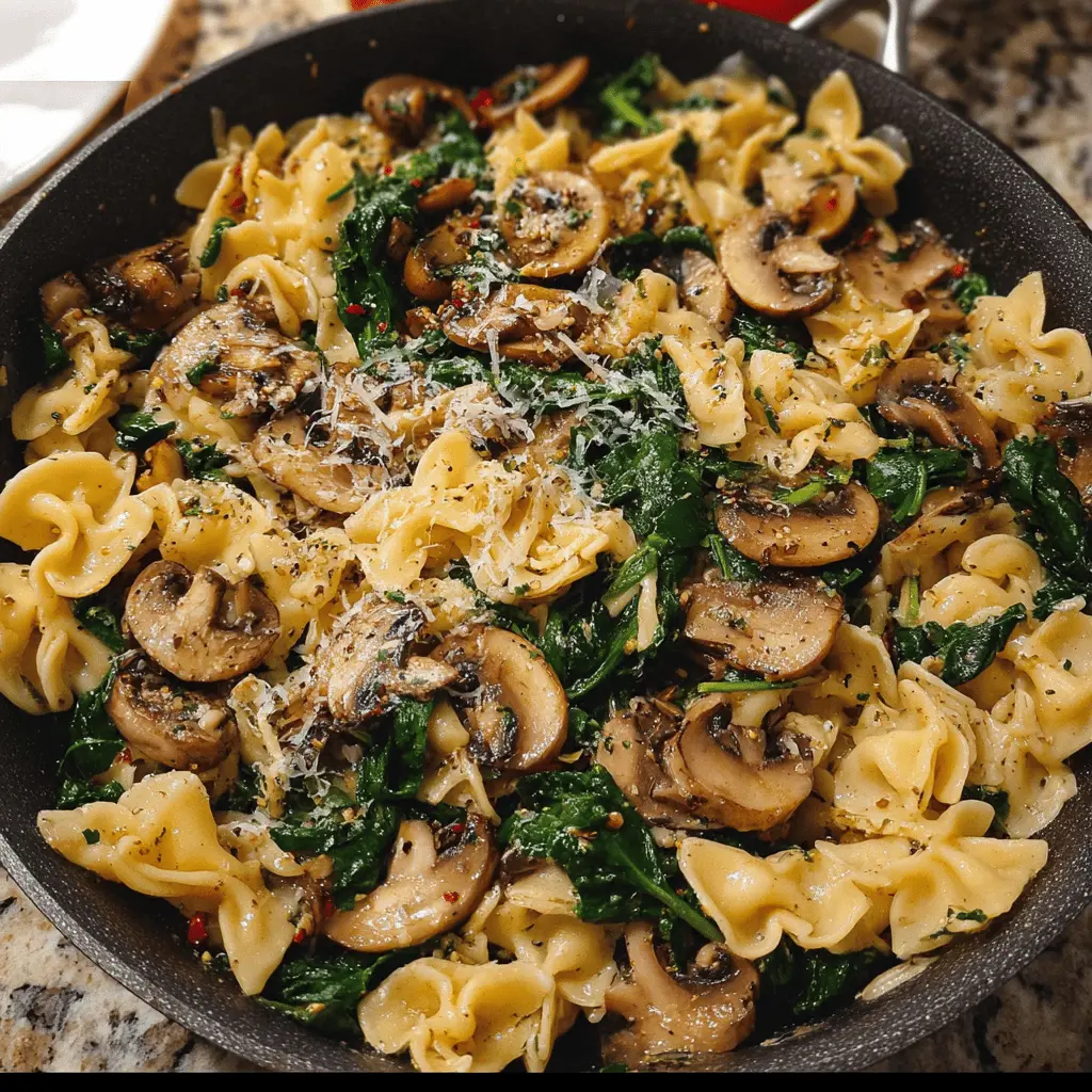 Easy Parmesan Spinach Mushroom Pasta Skillet