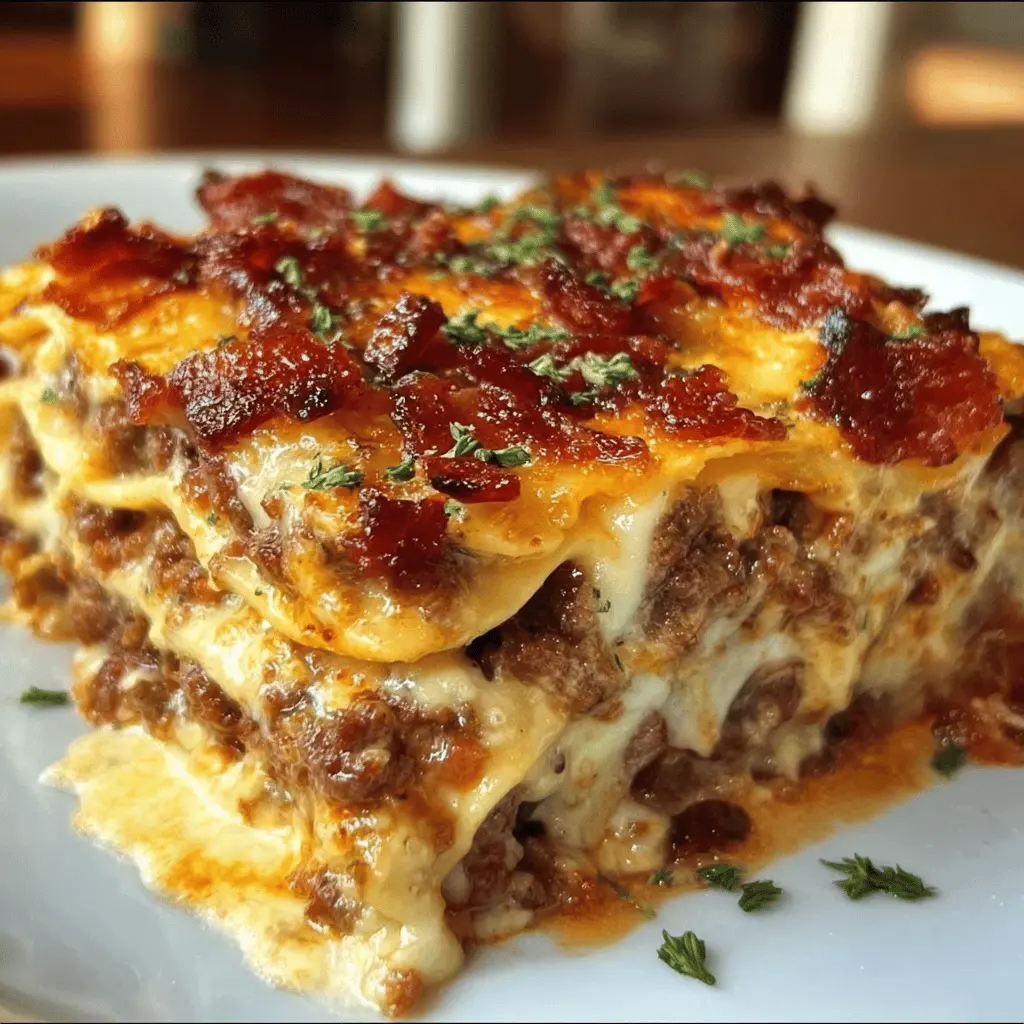 Cheesy Garlic Bacon Parmesan Cheeseburger Lasagna