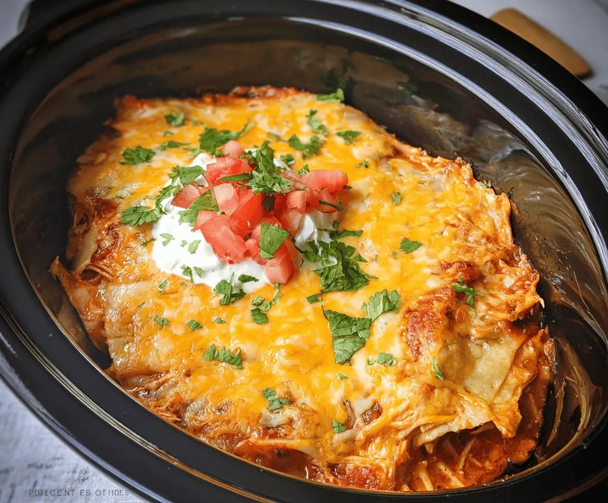 Easy Hearty Crockpot Chicken Enchilada Casserole
