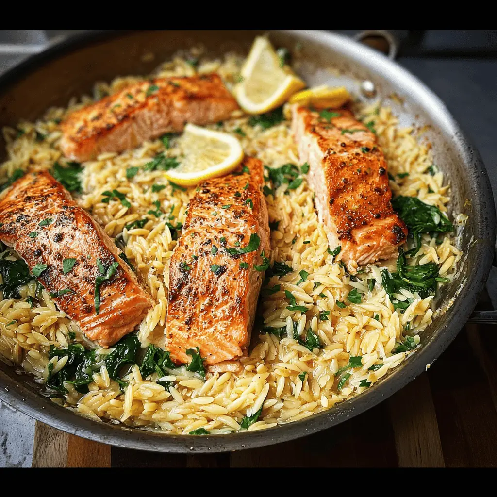 Easy One Skillet Salmon with Lemon Orzo