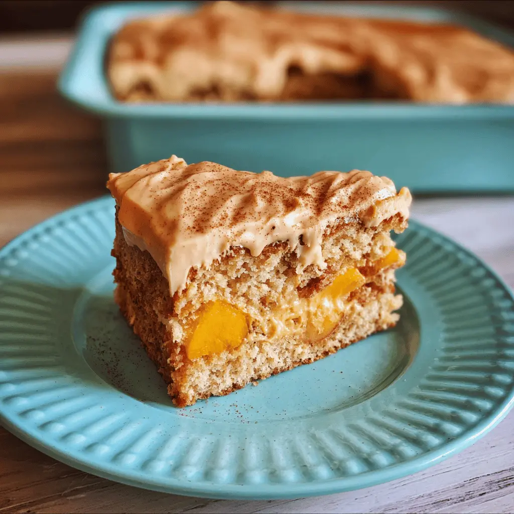 Moist Peach Cake with Sweet Brown Sugar Frosting