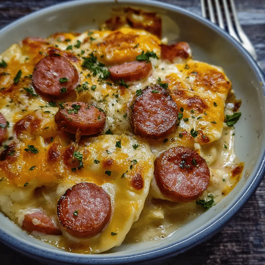 Easy Crockpot Pierogi Casserole with Kielbasa