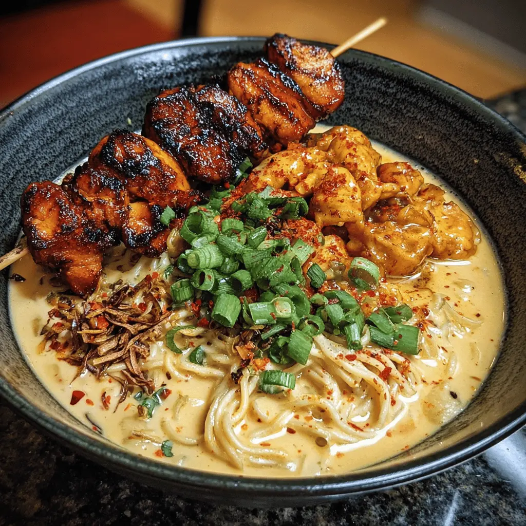 Fiery Chicken Ramen with Creamy Garlic Sauce