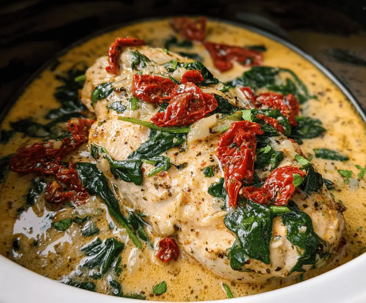 Easy Crockpot Tuscan Garlic Chicken with Spinach