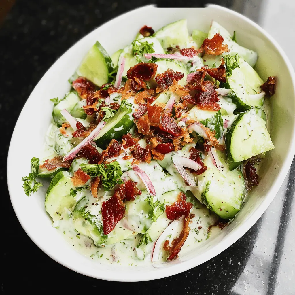 Creamy Cucumber Salad with Bacon and Cheese