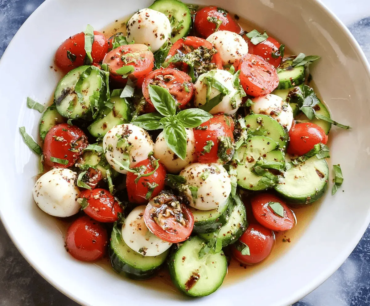 Fresh Cucumber Caprese Salad with Basil and Mozzarella