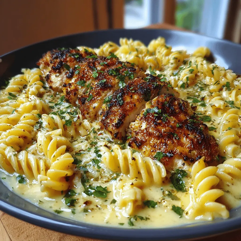 Creamy Garlic Parmesan Chicken with Cheesy Twisted Pasta