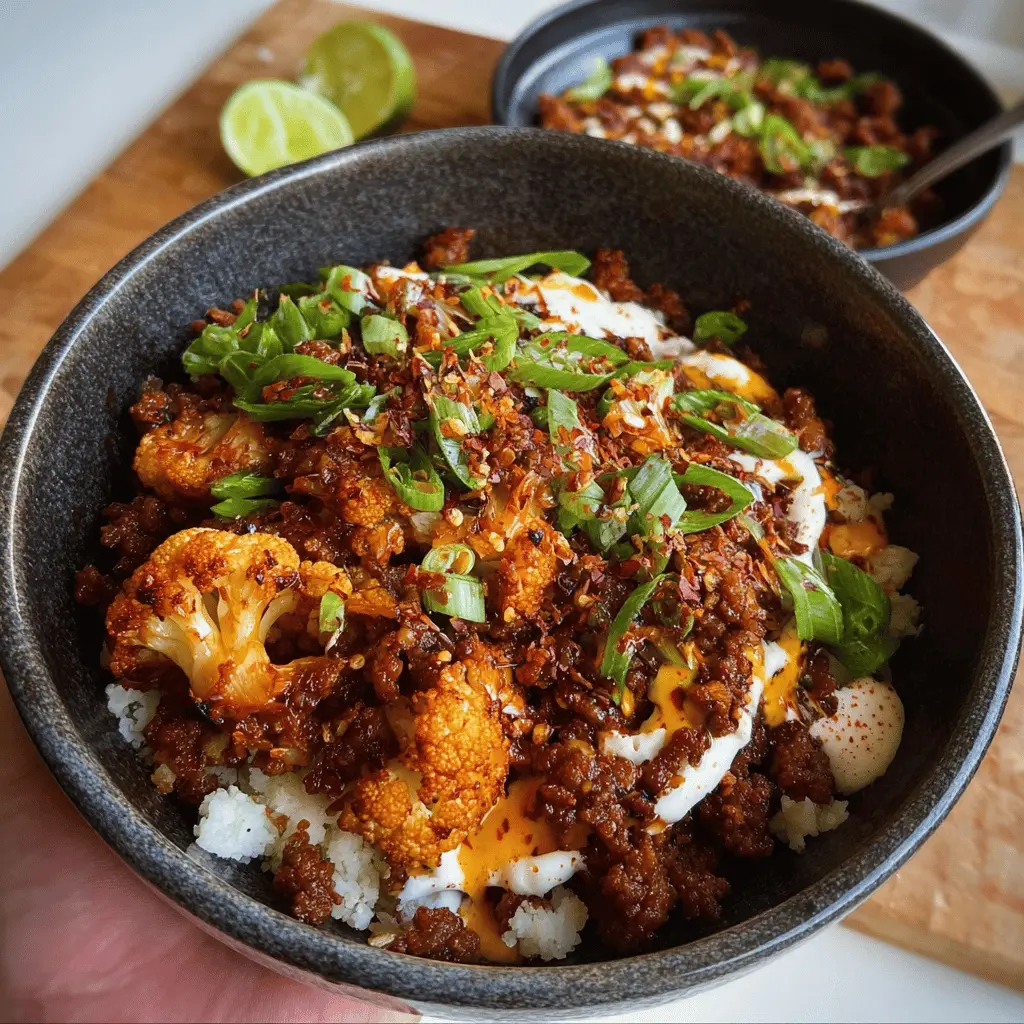 Crispy Chili Ground Beef and Cauliflower Bowls