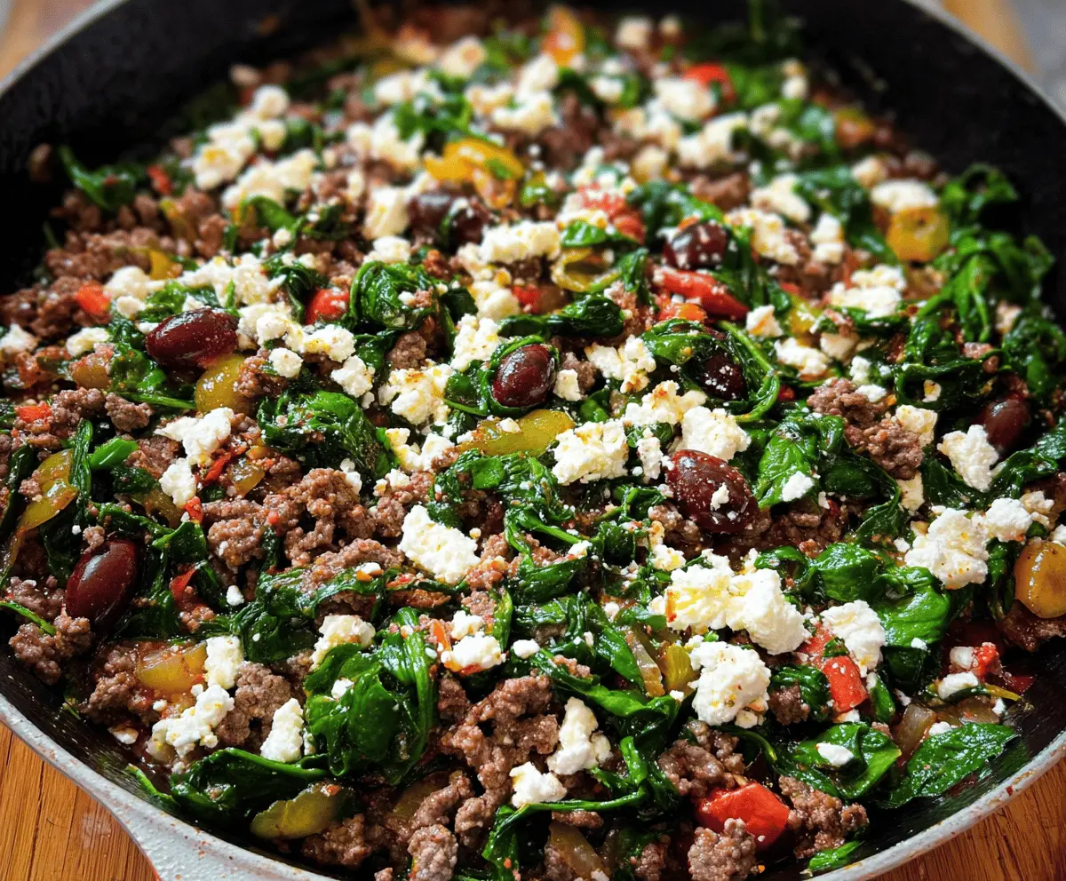 Easy Ground Beef and Spinach Skillet with Feta