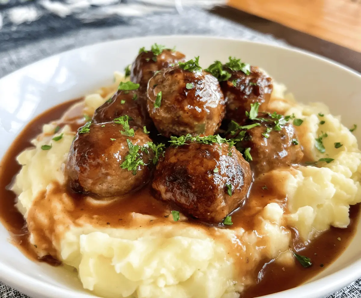 Easy Salisbury Meatballs with Creamy Mashed Potatoes