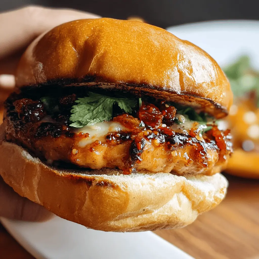 Spicy Gochujang Chicken Burgers with Sweet Kimchi Bacon Jam