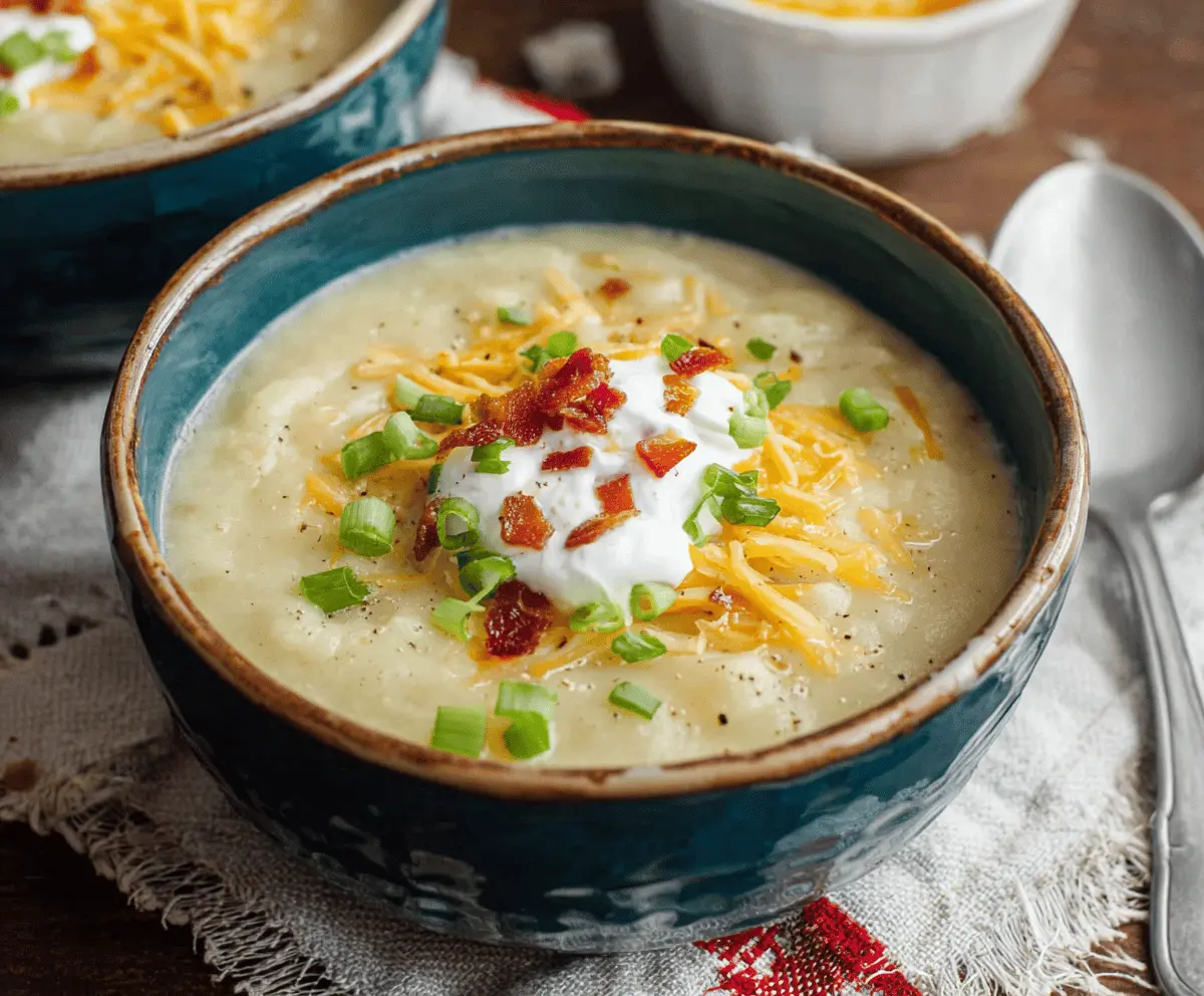 Creamy 30-minute potato soup in a bowl topped with fresh herbs, perfect for a quick and comforting meal.