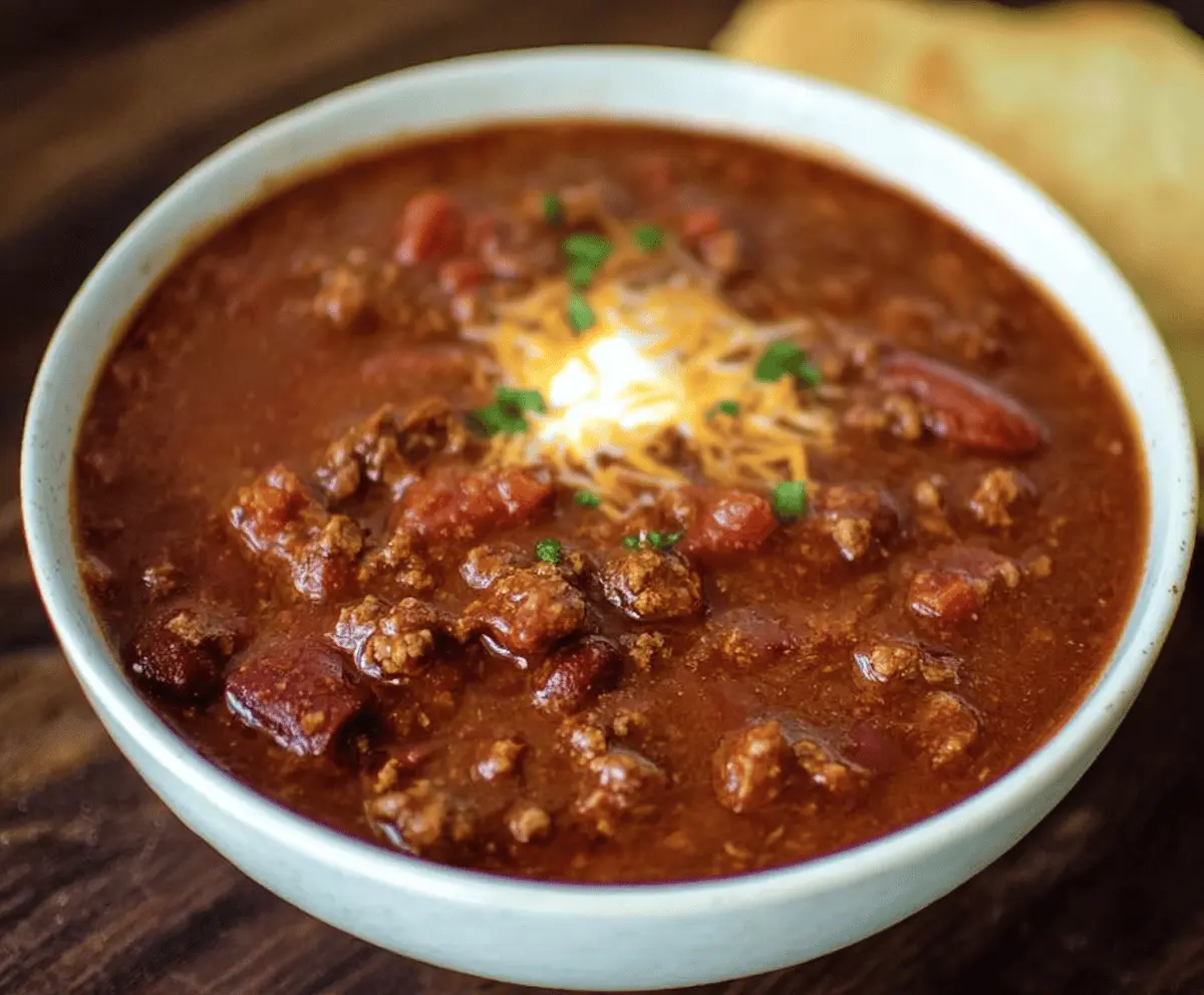 Delicious homemade Copycat Wendy's Chili in a bowl with beef, beans, and spices, perfect for a comforting meal