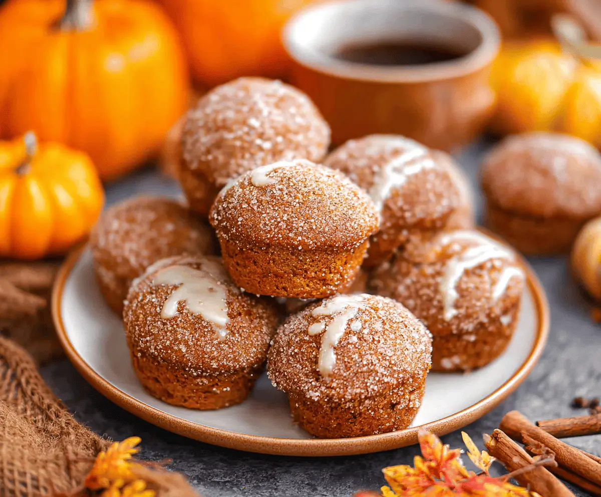 Delicious homemade pumpkin donut muffins with cinnamon and sugar topping on a rustic plate, perfect for fall baking