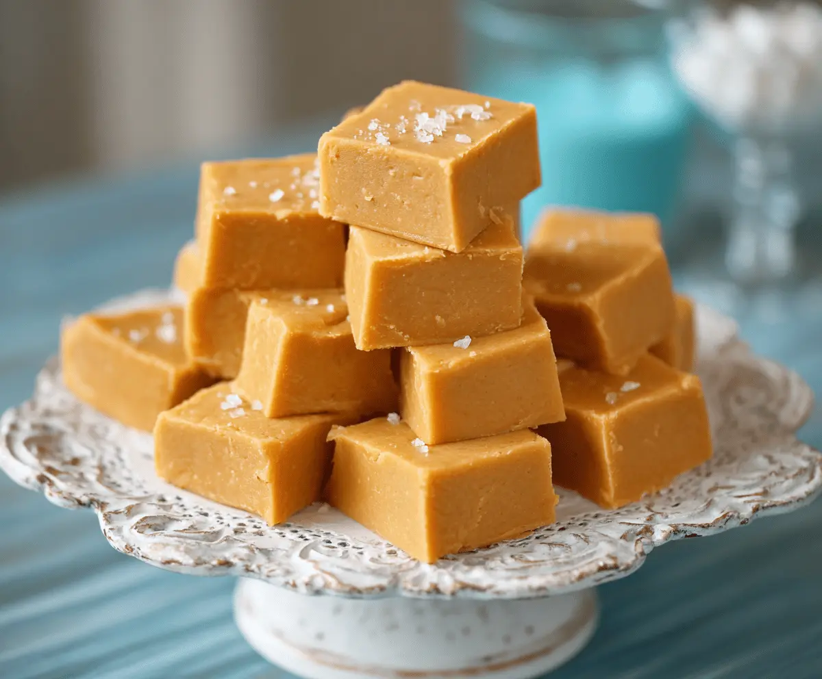 Creamy Pumpkin Peanut Butter Fudge topped with crushed peanuts and a sprinkle of cinnamon, perfect for fall treats.