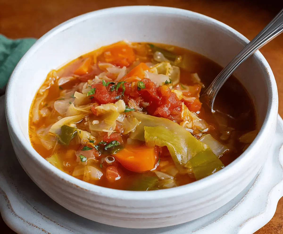 Delicious and healthy Weight Watchers Cabbage Soup with fresh vegetables in a bowl, perfect for a low-calorie, slimming meal